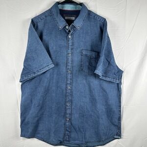 32 Bar Blues Mens Navy Blue Short Sleeve Button Up Shirt XL 100 % Cotton